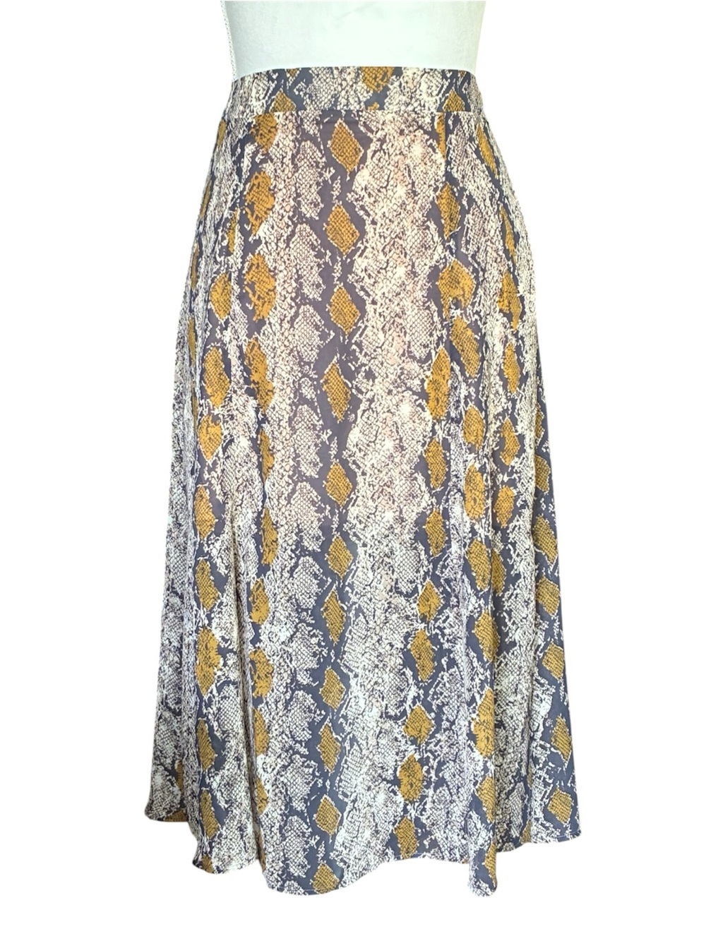 Alice Blue Snake-Print Yellow Gray High Waist Stretch Side Slit Midi Skirt Sz S